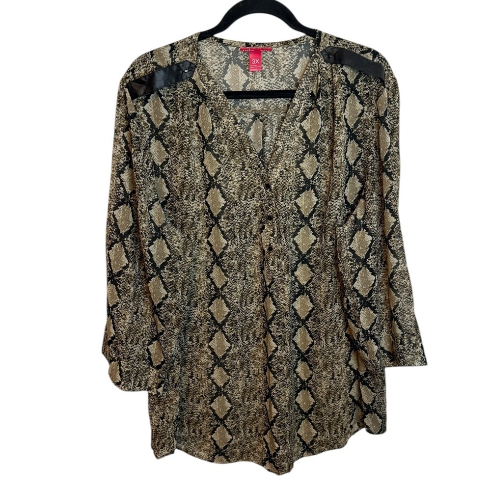 Mix & Co. Plus Size Sheer Snakeskin Popover Blouse